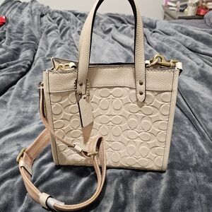 Coach Pebbled Leather Mini Tote in Chalk with Signature Embossing